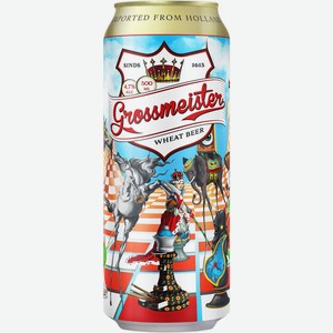 Пиво GROSSMEISTER Wheatbeer светлое пастер. нефильтр. неосветл. алк. 4,7% ж/б, Нидерланды, 0.5 L