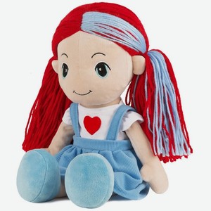 Мягкая игрушка Maxitoys, Кукла Стильняшка с Голубой Прядью в Сарафане с Сердцем, 40 см арт. MT-HH-R20191
