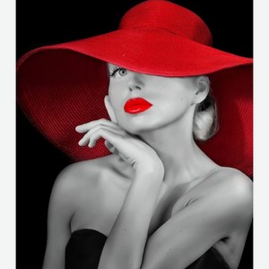 Картина по номерам 22х30 см Роковая красавица в красной шляпе HS308