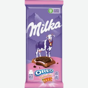 Шоколад Milka молочный с круглым печеньем  Орео  с начинкой со вкусом клубники, 92 г