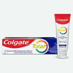 Зубная паста антибактериальная Colgate Total 12 Профессиональная Отбеливающая с цинком и аргинином, 75 мл