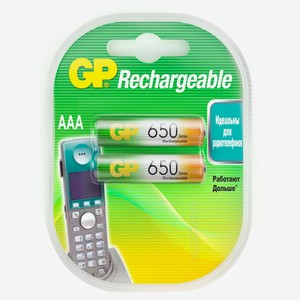 Батарейка аккумуляторная GP Rechargeable 650 мАч типоразмер AAA, 2 шт