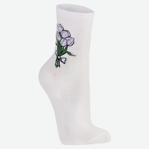 Носки женские AKOS Букет тюльпанов белый, размер 21-23