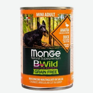 Корм для собак MONGE BWild Grain free Mini мелких пород из утки с тыквой и кабачками консервированный 400г