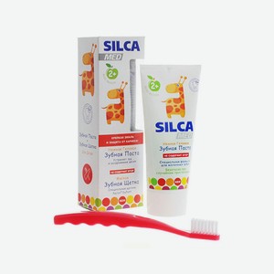 Детский набор SILCAMED (детская зубная паста со вкусом яблока + зубная щетка, 2+)