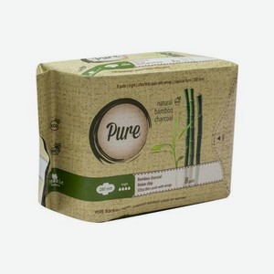 Прокладки ночные Pure бамбуковые с углем 8 шт