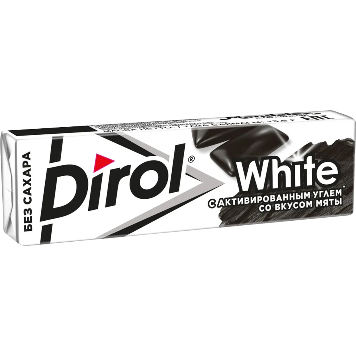 Dirol White - Жевательная резинка без сахара с углем растительным и вкусом мяты, 13.6г