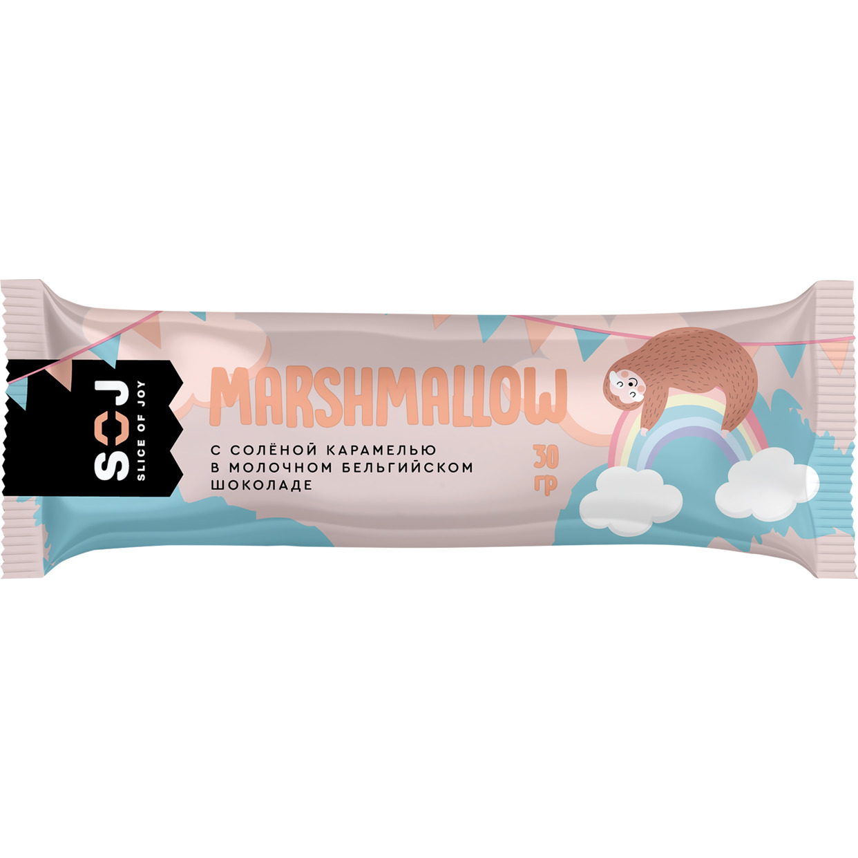 MARSHMALLOW батончик SOJ с соленой карамелью в молочном шоколаде, 30 гр