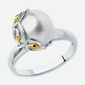 Ажурное кольцо SOKOLOV из золочёного серебра с жемчугом 94012451, размер 17