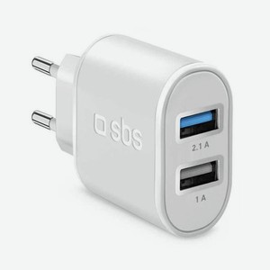 Сетевое зарядное устройство SBS 2 USB порта, 2.1A, белый (TETR2USB21AWFAST)