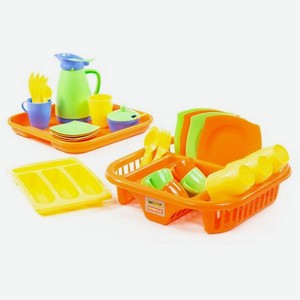 Набор детской посуды  Алиса  с сушилкой,подносом и лотком на 4 персоны 40718