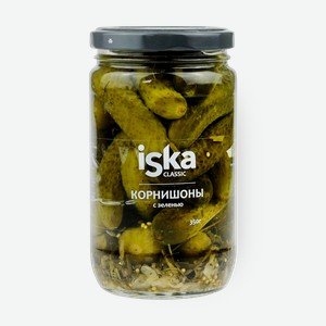 Огурцы корнишоны Iska Classic с зеленью, 350 г