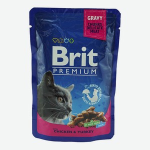 Влажный корм Brit premium Pouches с курицей и индейкой для кошек 85 г