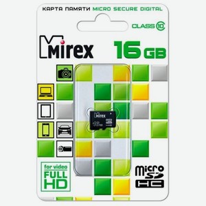 Карта памяти Mirex MicroSDHC 16Gb Class 10 13612-MC10SD16