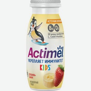 Напиток кисломолочный Actimel Kids с бананом и клубникой 1,5%, 95 г