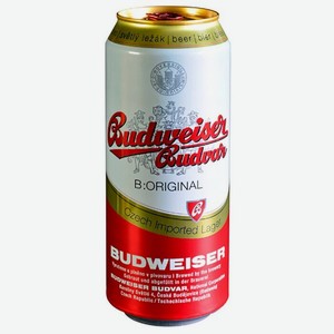 Пиво Budweiser Budvar B:Original светлое пастеризованное 5%, 0.5 л, металлическая банка