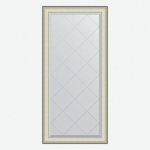 Зеркало с гравировкой в багетной раме Evoform белая кожа с хромом 78 мм 74х157 см