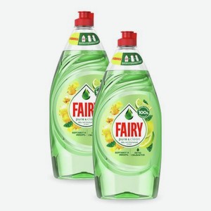 Набор средств для мытья посуды FAIRY Pure & Clean Бергамот и Имбирь 2x900 мл