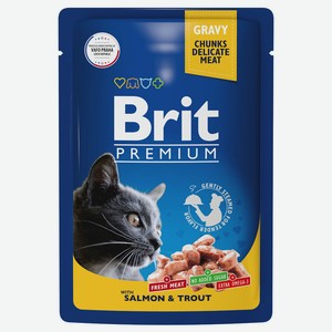 Брит 85г Premium Пауч Лосось и Форель в соусе для взрослых кошек
