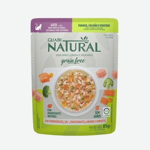 Влажный корм Guabi Natural Cat GRAIN FREE беззерновой, суп для кошек, курица, лосось и овощи, паучи 85гр
