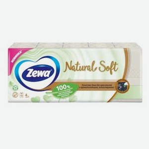Платочки бумажные Zewa Natural Soft четырехслойные 9 х 10 шт