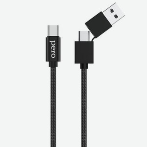Дата-кабель PERO DC-07 UNIVERSAL 2 in 1, USB-A + PD to Type-C, 1m, Black