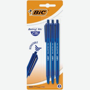Ручки шариковые Bic Round Stic Clic цвет: синий, 3 шт.