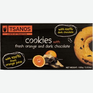 Печенье Цанос апельсин темный шоколад Евангелос Цанос кор, 100 г
