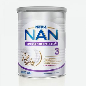 Детское молочко NAN 3 Optipro гипоаллергенный с 12 месяцев 400 г