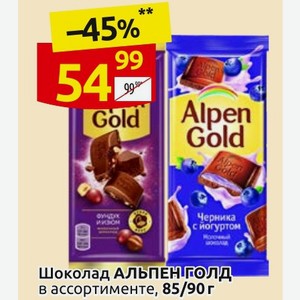 Шоколад АЛЬПЕН ГОЛД в ассортименте, 90 г