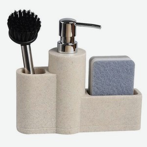 DENEZO Дозатор для моющего средства и мыла с подставкой для губки, губкой и щеткой  Grand 