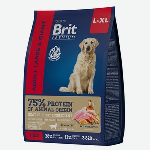 Корм сухой с курицей для взрослых собак крупных пород Brit Premium 3кг
