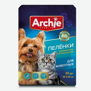 Пеленки д/животных Archie Premium с липким слоем однораз 30 шт 60х60см