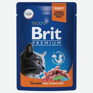 Брит 85г Premium Пауч Лосось в соусе для взрослых стерилизованных кошек