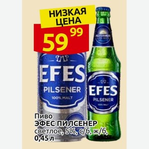 Пиво ЭФЕС ПИЛСЕНЕР светлое, 5%, с/б, ж/б, 0,45 л