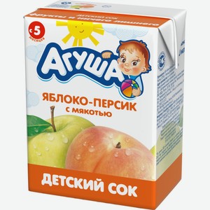 Детское питание сок АГУША яблоко-персик с 5 мес, Россия, 200 мл