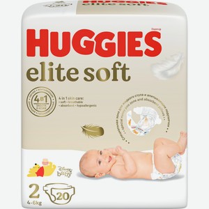 Подгузники HUGGIES Elite Soft (2) 4-6кг, Россия, 20 шт