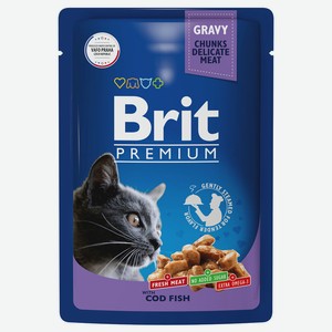 Брит 85г Premium Пауч Треска в соусе для взрослых кошек