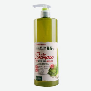 Шампунь для волос с соком листьев алоэ, экстрактами моркови и тыквы Aloe Vera Hair Shampoo 95% 500мл