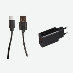 Сетевое зарядное устройство Red Line Tech USB QC 3.0 (модель NQC1-3A) черный + кабель Type-С, черный