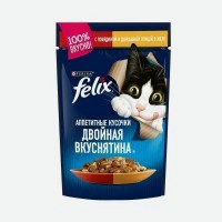 Влажный корм Felix Двойная вкуснятина для взрослых кошек, с говядиной и птицей, в желе, 85 г