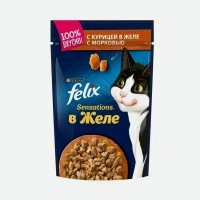 Влажный корм Felix Sensations для взрослых кошек, с курицей и морковью, в желе 75 г