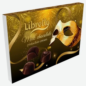 Конфеты Libretto Маска золотая из молочного шоколада с фисташковой начинкой, 150 г