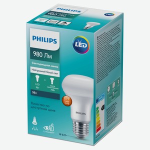 Лампочка светодиодная Philips LED Е27 980 Лм нейтральный белый свет, 9 Вт