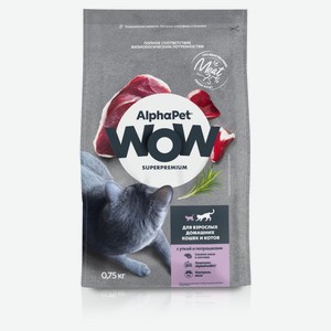 Корм сухой для кошек AlphaPet WOW утка и потрошки, 750 г