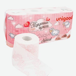 Туалетная бумага Unigood 8 шт 3-х слойная розовая