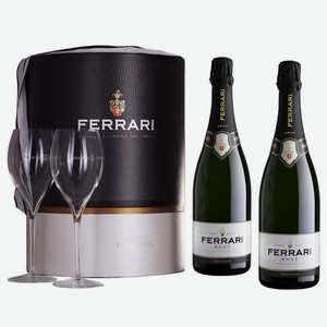 Вино игристое Ferrari, Brut Trento DOC, 2*0,75l, in gift box with 2 glasses