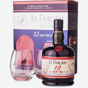 Ром Rum El Dorado 12 Y.O. in gift box with 2 glasses 0,7l