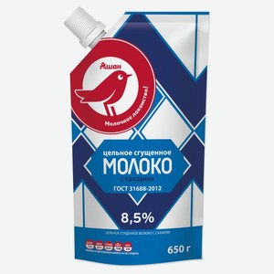 Молоко сгущенное АШАН Красная птица цельное с сахаром 8,5% БЗМЖ, 650 г