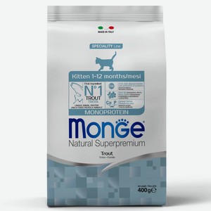 Корм сухой MONGE Cat Speciality Monoprotein Kitten, форель для котят и беременных кошек 1,5кг
